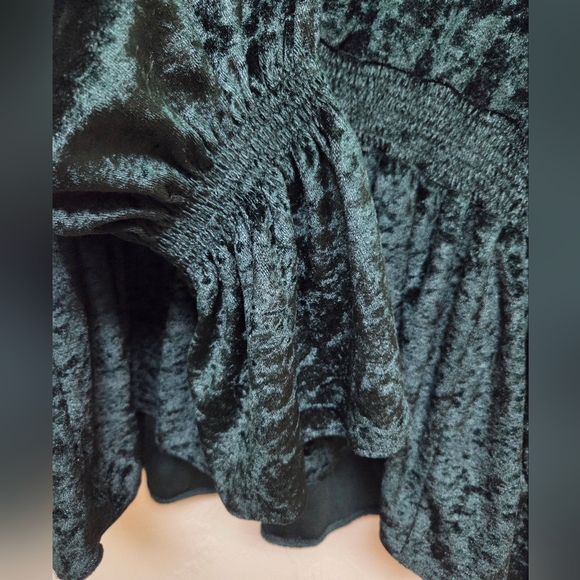 American Eagle Velvet Peplum Babydoll Emerald Green Romantic Blouse Size Small - Picture 3 of 11